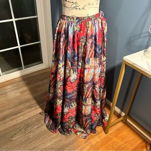 Christian Siriano New York Tropical Colorful Watercolor Maxi Skirt